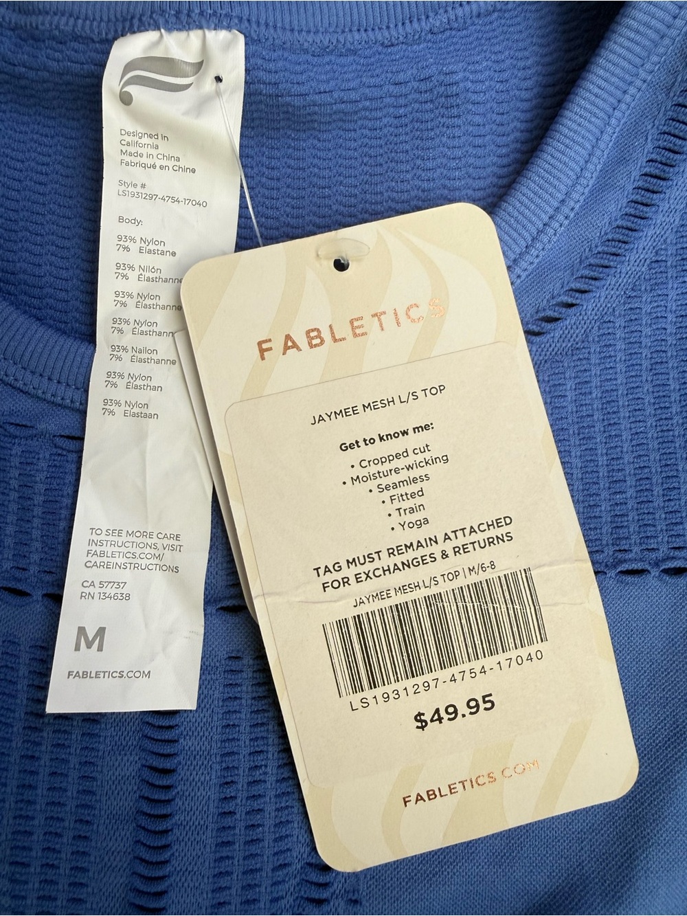 Fabletics Periwinkle Seamless Long Sleeve Crop Top - Picture 2 of 6